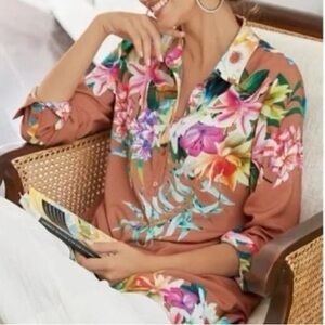 Soft Surroundings Women's M Florentine Garden Floral Popover Tunic Multicolor